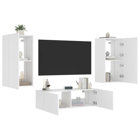 3-delige tv-wandmeubelset met LED-verlichting wit 1