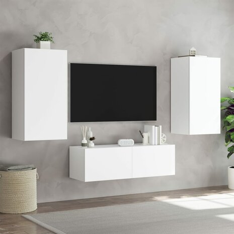 3-delige tv-wandmeubelset met LED-verlichting wit 5