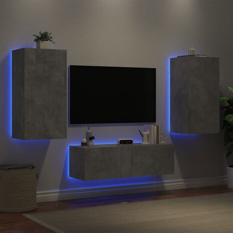 3-delige tv-wandmeubelset met LED-verlichting betongrijs 4