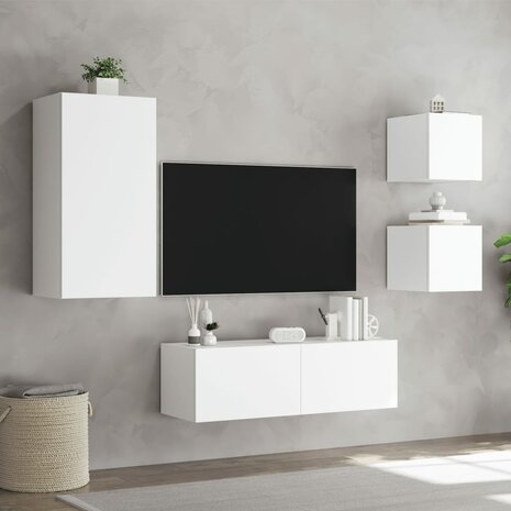 4-delige tv-wandmeubelset met LED-verlichting wit 5