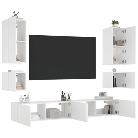 6-delige tv-wandmeubelset met LED-verlichting wit 1