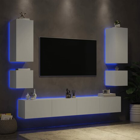 6-delige tv-wandmeubelset met LED-verlichting wit 4