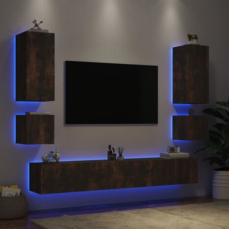 6-delige tv-wandmeubelset met LED-verlichting gerookt eiken 4