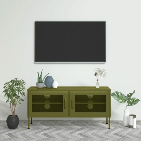 Tv-meubel 105x35x50 cm staal olijfgroen 1