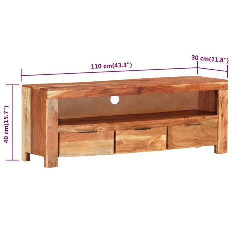 Tv-meubel 110x30x40 cm massief acaciahout 8