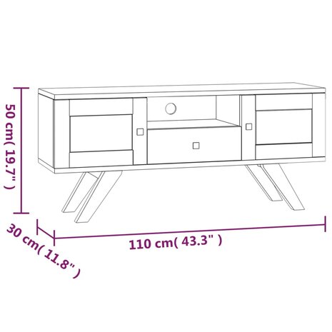 Tv-meubel 110x30x50 cm massief teakhout 8