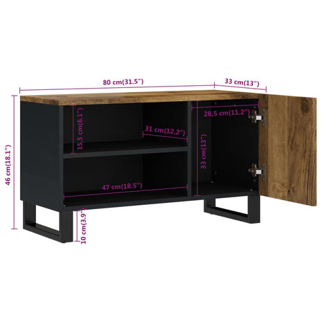 Tv-meubel 80x33x46 cm massief mangohout en bewerkt hout 9