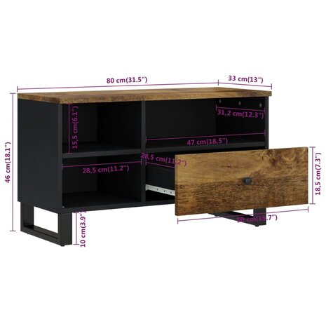 Tv-meubel 80x33x46 cm massief mangohout en bewerkt hout 8