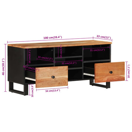 Tv-meubel 100x33x46 cm massief acaciahout en bewerkt hout 11