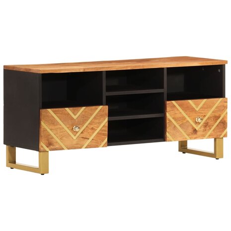 Tv-meubel 100x33,5x46 cm massief mangohout bruin en zwart 2