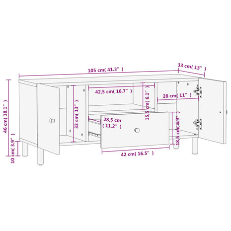 Tv-meubel 105x33x46 cm massief mangohout zwart 10