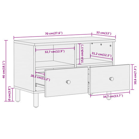 Tv-meubel 70x33x46 cm massief acaciahout 12