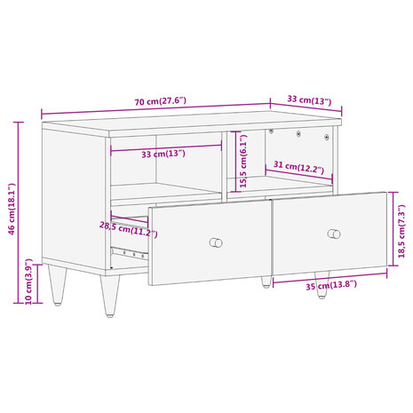 Tv-meubel 70x33x46 cm massief mangohout 11