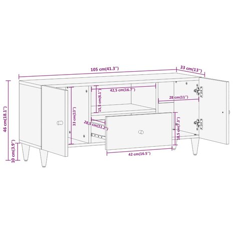 Tv-meubel 105x33x46cm massief mangohout 11