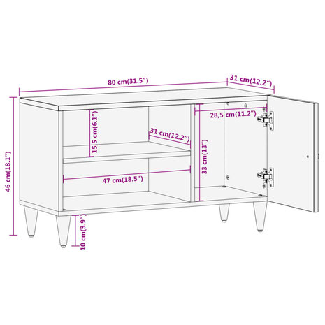 Tv-meubel 80x31x46 cm massief mangohout 11