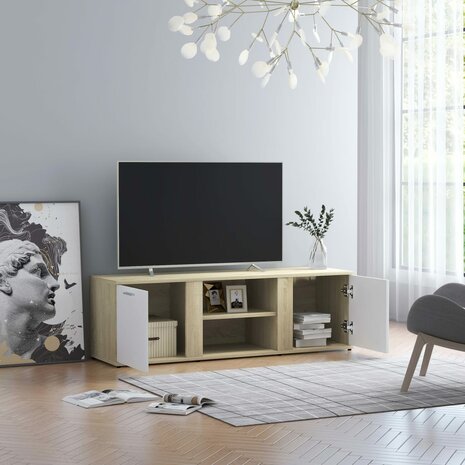 Tv-meubel 120x34x37 cm bewerkt hout wit en sonoma eikenkleurig 4