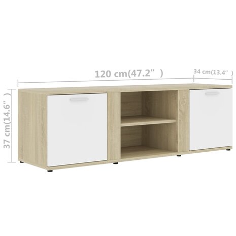 Tv-meubel 120x34x37 cm bewerkt hout wit en sonoma eikenkleurig 9