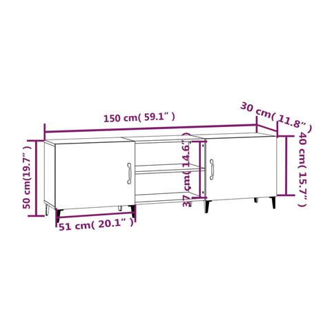 Tv-meubel 150x30x50 cm bewerkt hout sonoma eikenkleurig 8