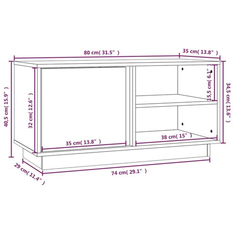 Tv-meubel 80x35x40,5 cm massief grenenhout grijs 11