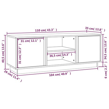 Tv-meubel 110x35x40,5 cm massief grenenhout wit 10