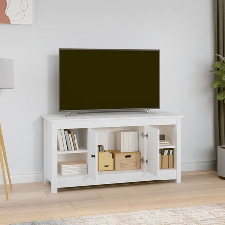 Tv-meubel 103x36,5x52 cm massief grenenhout wit 6