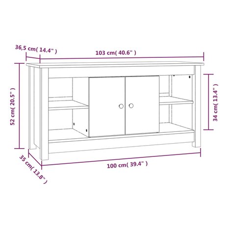 Tv-meubel 103x36,5x52 cm massief grenenhout wit 9