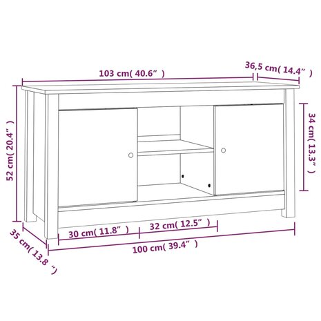 Tv-meubel 103x36,5x52 cm massief grenenhout wit 10