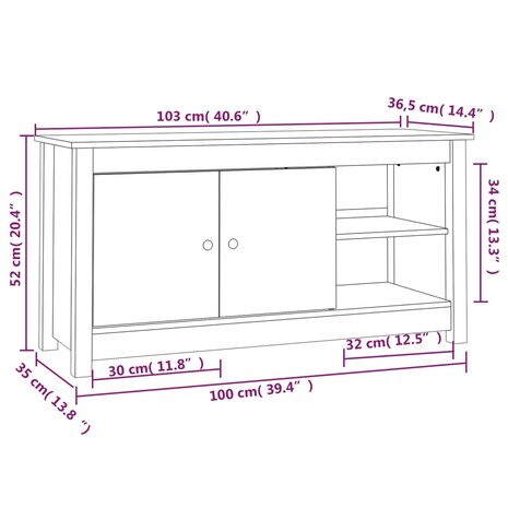 Tv-meubel 103x36,5x52 cm massief grenenhout 10