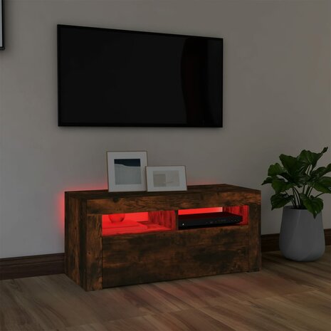 Tv-meubel met LED-verlichting 90x35x40 cm gerookt eikenkleurig 5