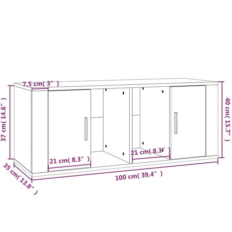 Tv-meubel 100x35x40 cm bewerkt hout hoogglans wit 9