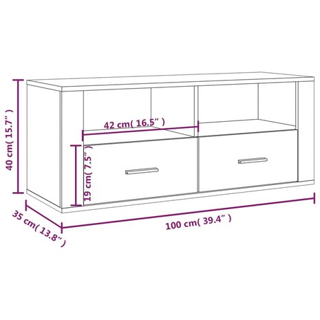 Tv-meubel 100x35x40 cm bewerkt hout betongrijs 10