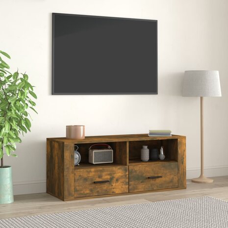 Tv-meubel 100x35x40 cm bewerkt hout gerookt eikenkleurig 1