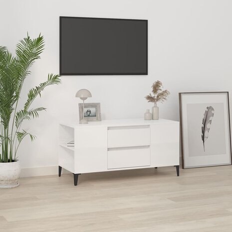 Tv-meubel 102x44,5x50 cm bewerkt hout hoogglans wit 1