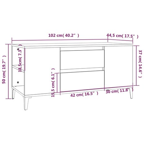 Tv-meubel 102x44,5x50 cm bewerkt hout bruin eikenkleur 10