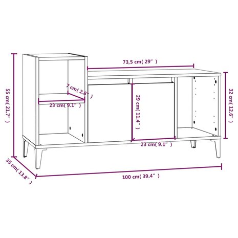 Tv-meubel 100x35x55 cm bewerkt hout hoogglans wit 10