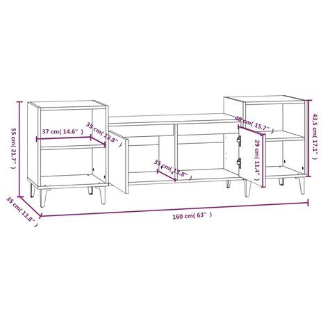 Tv-meubel 160x35x55 cm bewerkt hout wit 9