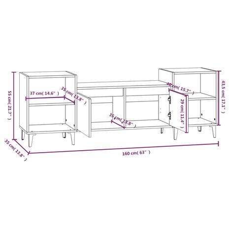 Tv-meubel 160x35x55 cm bewerkt hout hoogglans wit 9