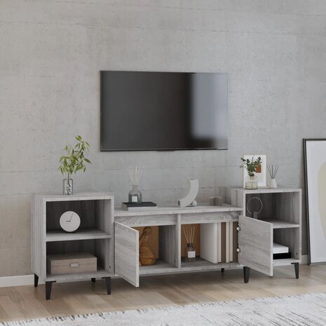 Tv-meubel 160x35x55 cm bewerkt hout grijs sonoma eikenkleurig 3