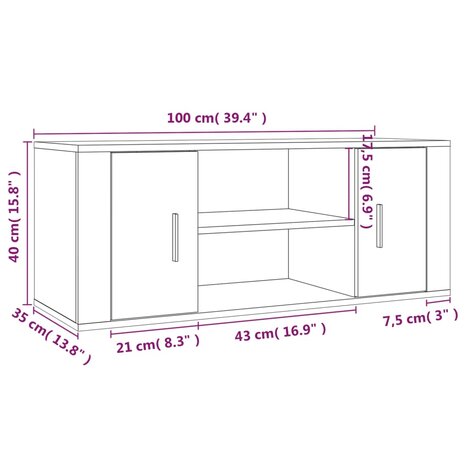 Tv-meubel 100x35x40 cm bewerkt hout bruin eikenkleur 9