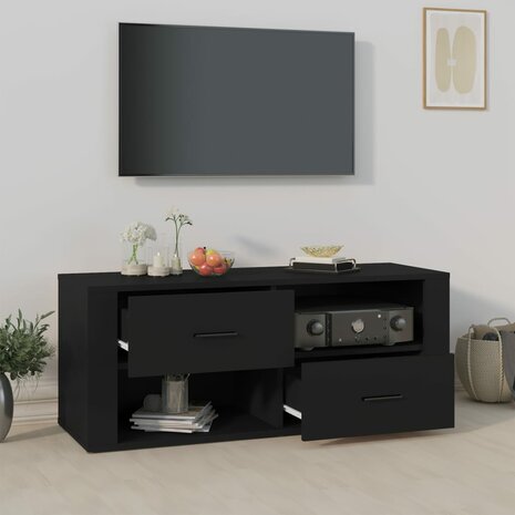 Tv-meubel 100x35x40 cm bewerkt hout zwart 3