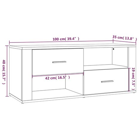 Tv-meubel 100x35x40 cm bewerkt hout zwart 10