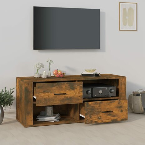 Tv-meubel 100x35x40 cm bewerkt hout gerookt eikenkleurig 3