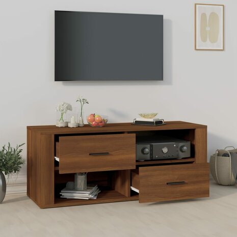 Tv-meubel 100x35x40 cm bewerkt hout bruin eikenkleur 3