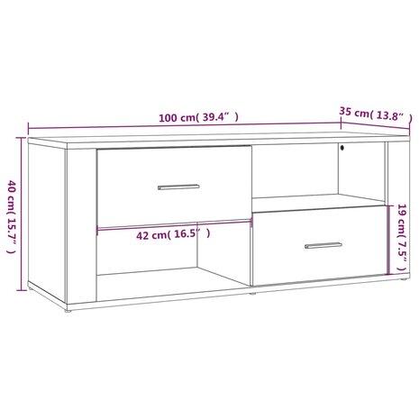 Tv-meubel 100x35x40 cm bewerkt hout bruin eikenkleur 10