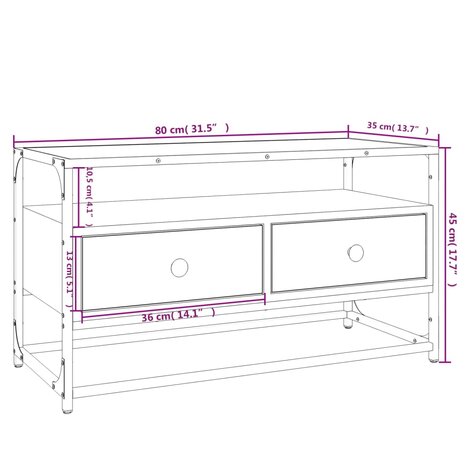 Tv-meubel 80x35x45 cm bewerkt hout grijs sonoma eikenkleurig 9