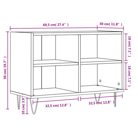 Tv-meubel 69,5x30x50 cm bewerkt hout sonoma eikenkleurig 9