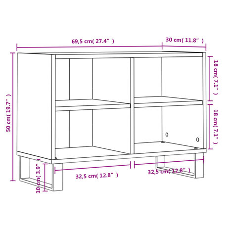 Tv-meubel 69,5x30x50 cm bewerkt hout zwart 9