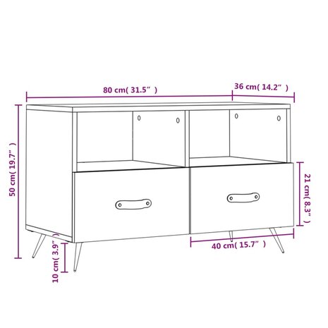 Tv-meubel 80x36x50 cm bewerkt hout hoogglans wit 12