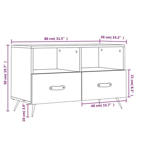 Tv-meubel 80x36x50 cm bewerkt hout grijs sonoma eikenkleurig 12