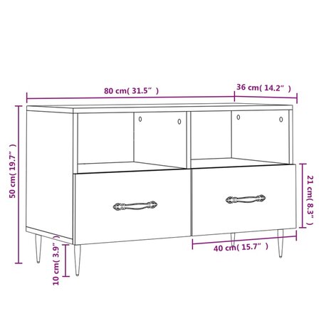 Tv-meubel 80x36x50 cm bewerkt hout wit 12